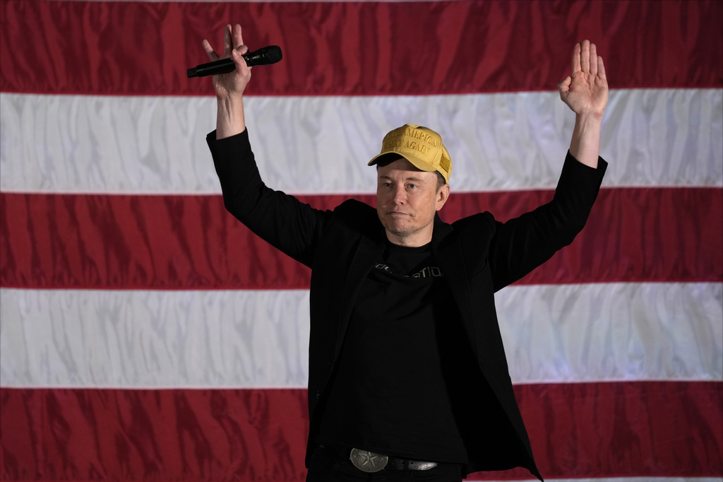 Elon Musk speaks as part of a campaign town hall in support of Republican presidential nominee former President Donald Trump in Folsom, Pa., Thursday, Oct. 17, 2024.