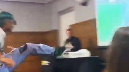 Student kicks projector during Benny Johnson meme presentation