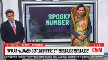 John Berman and Harry Enten in a taco costume