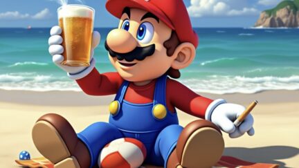 Grok created image of Mario smoking and drinking