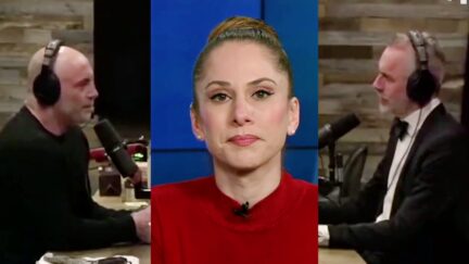 Joe Rogan Ana Kasparian Jordan Peterson split image