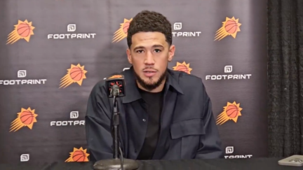 Devin Booker reacts to the Suns' loss to the Los Angeles Lakers on Dec. 5